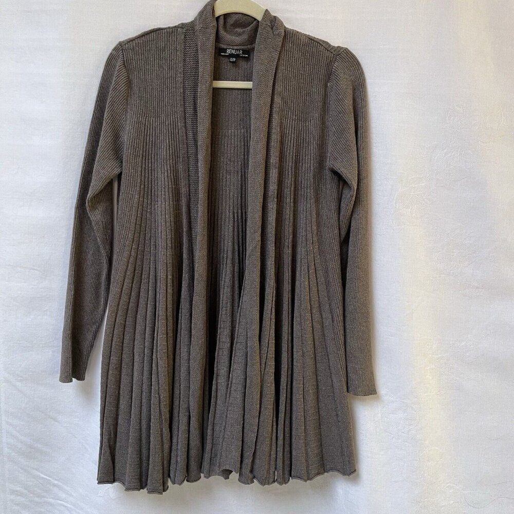 Renuar Cardigan Sweater Women XS Brown Flowy Open Front Long Boho Pleated